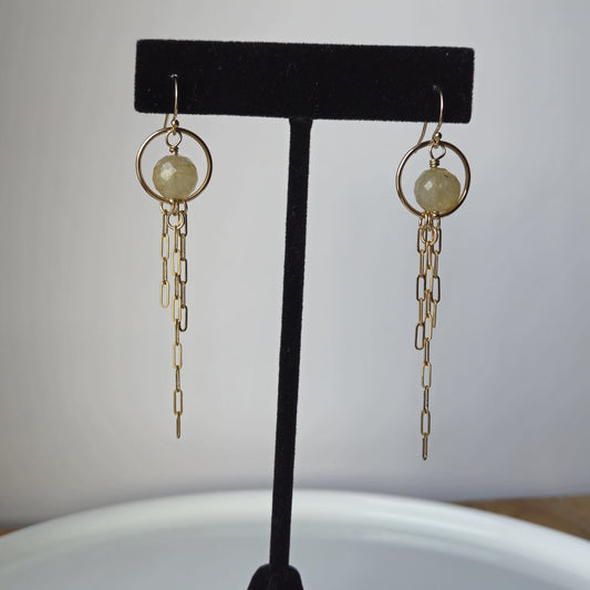 Rutilated Quartz and Chain Earrings