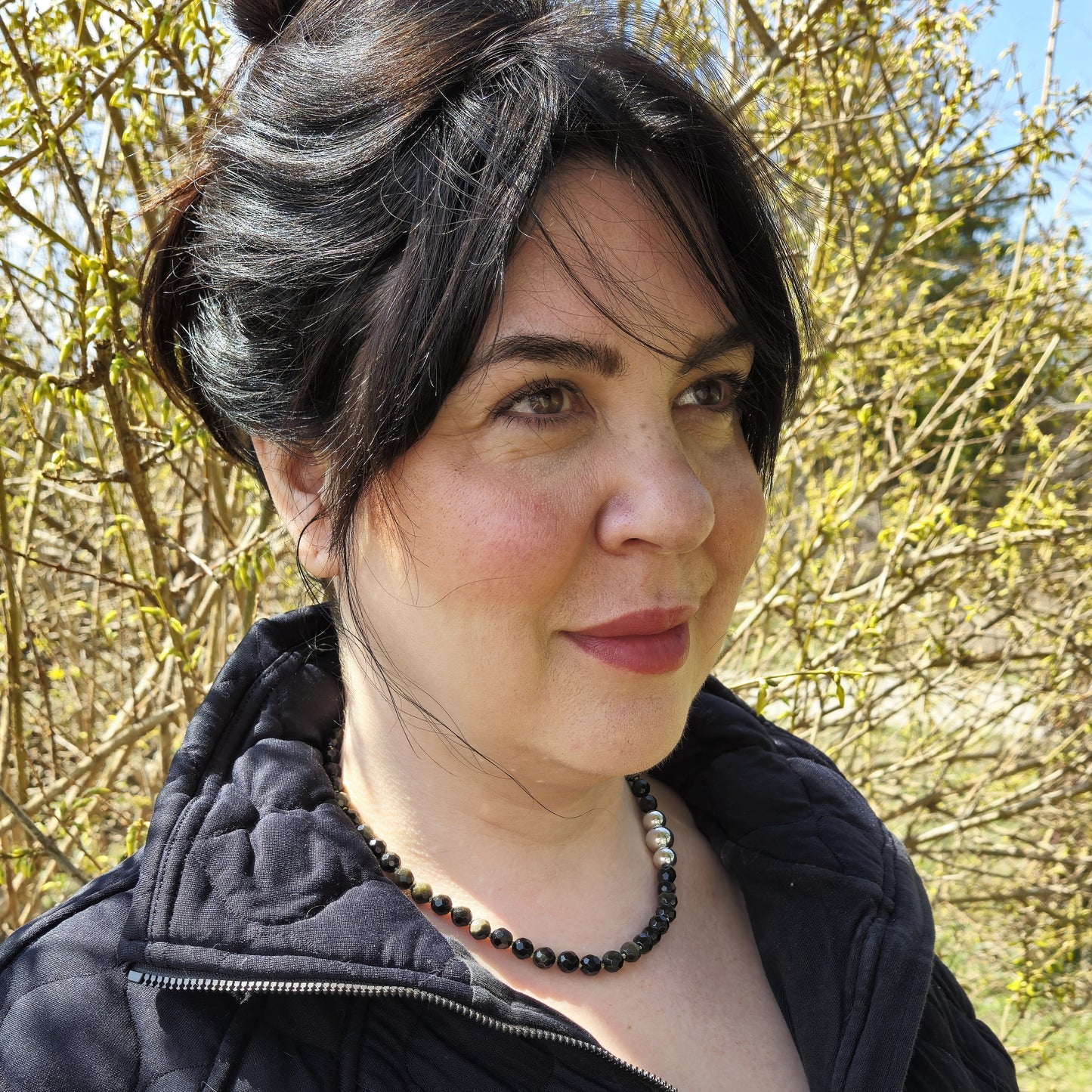 Silver and Shadow Obsidian Bead Necklace