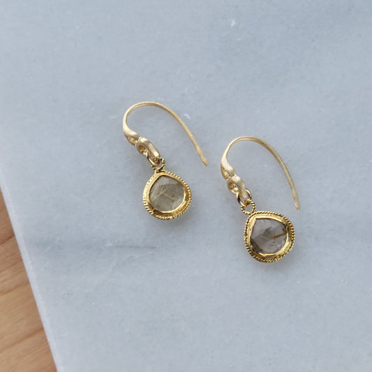 Gold Vermeil Rutilated Quartz Drop Earrings