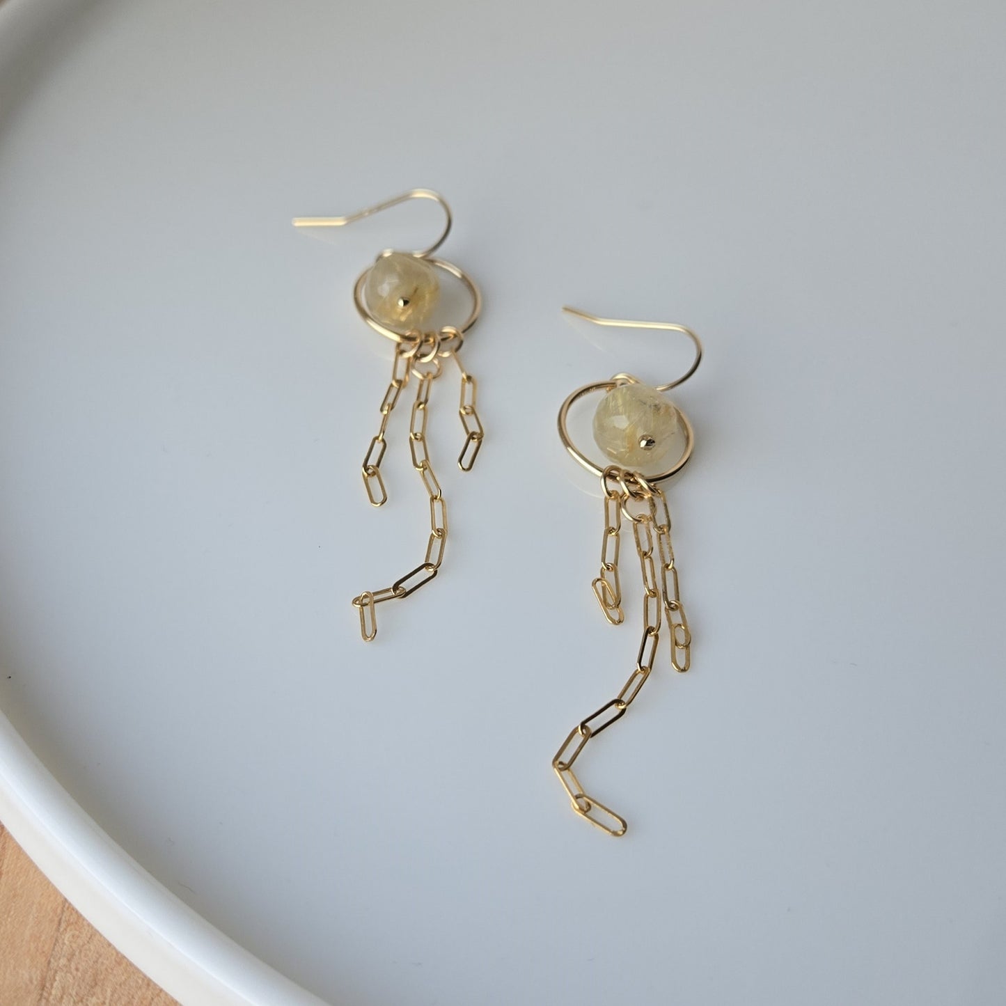 Rutilated Quartz and Chain Earrings