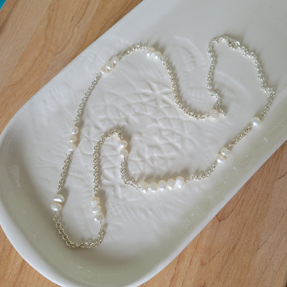 Long Pearl and Chain Necklace