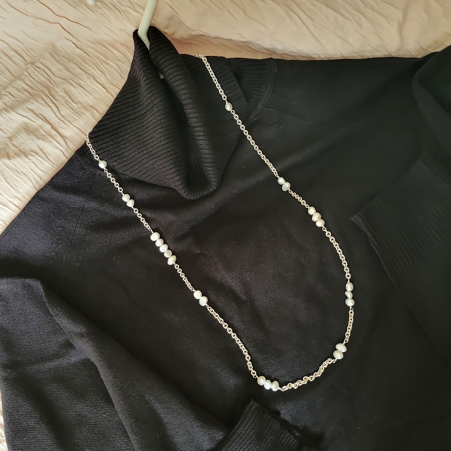 Long Pearl and Chain Necklace